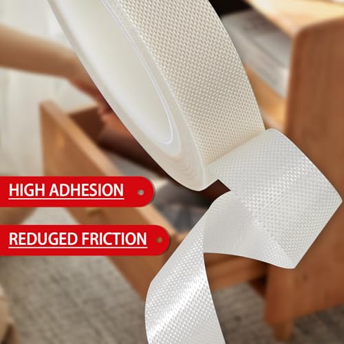 Image of Low Friction Drawer Slide Tape - 2 Rolls 1 /2 inch x33FT, Squeak Resistant & Abrasion Resistance Surface Protection Tape for Furniture, Tools,Wood,Drawer,Cabinet,Curtain(White)