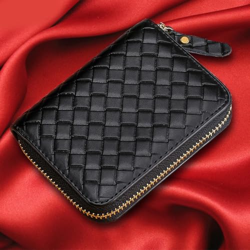 Women Slim Minimalist Wallet RFID Blocking 11 Slots Credit Card Holder Leather Case with Zipper(QB21 Black)4