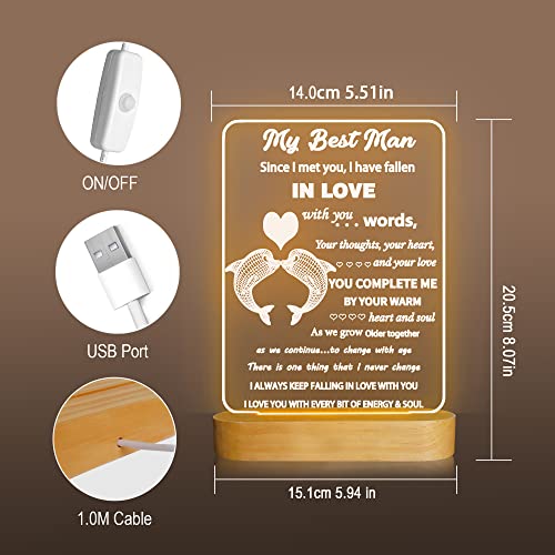Image of Attivolife Husband 3D Night Light, LED Illusion Optical Wooden Romantic Warm Colors Lamp, Best Room Home Table Decor for Men Dad Lover Boy Him Birthday Wedding Anniversary Valentines Christmas Gifts