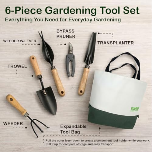Set de herramientas de jardinería SUMIO 6 piezas con bolsa miniatura 3