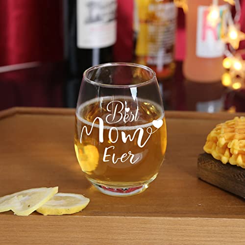 Jogskeor Mother Gift Wine Glass, 15 Oz Best Mom Ever Stemless Wine Glass, Mom Wine Glass For Mom Mother Female Wife New Mom Friend, Christmas Birthday Mother’s Day Great Gift Idea For Mom #TOP3