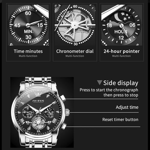 Image of OLEVS Watches Men Waterproof Luxury Big Face Mens Watch Stainless Steel Quartz Analog Dress Watches for Men Luminous Multifunction Man Watch Relojes De Hombre