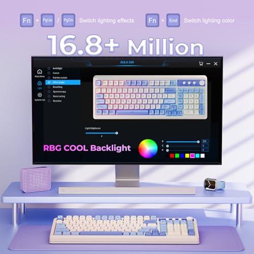 Image of AULA 99 Key Keyboard, Tri-Mode Bluetooth /2.4GHz /USB-C Cute Creamy Gaming Keyboard with Number Pad RGB Backlit, Media Knob Custom Mechanical Feel Computer Keyboards for MAC Xbox PC Gamer - Purple
