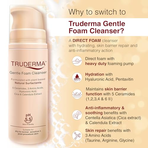 Image of Regaliz Truderma Gentle Foam Cleanser | With Ceramides, Hyaluronic Acid, CICA & Calendula Extract | Gentle Foaming Face Wash for Sensitive, Dry & Normal Skin | 140 ml