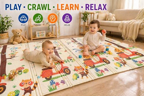 Image of WENGTY BPA Free Extra Large Big Size Non Slip Reversible Giraffe Print Baby Play Mat for Learning & Crawling,Foldable Foam Floor Mats for Toddlers Kids Play Room (200X150CM 8MM Thickness)