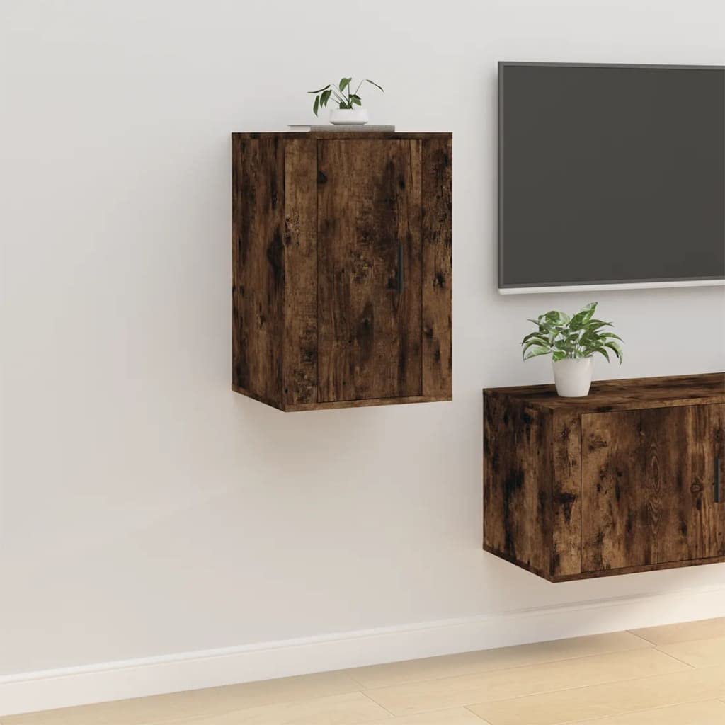 Szafka ścienna pod telewizor, dąb wędzony, 40 x 34,5 x 60 cm, materiał drewnopochodny, szafka na media z 2 półkami, montaż ścienny do wyposażenia salonu, miejsce do przechowywania odbiornika