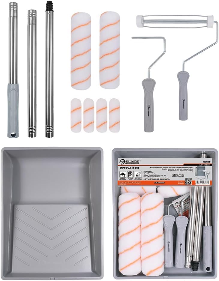 ペンキ ローラー 伸縮 ペイント ローラー エクステンション 塗装セット10個入 伸縮ポール付き ペイントローラーキット 水性塗料 油性塗料 兼用 ハウスペイントローラーキット 伸縮式延長ポール 9インチローラー＆トレイ付き 4インチミニローラー ステンレス製伸縮ポール 塗装工具 塗料受皿 ペンキ塗り道具 セット 塗装 DIY
