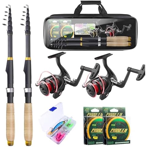 Telescopic Fishing Rods and Reel Combos, 2PCS 5.9ft Carbon Fiber Fishing Pole Full Kit, Spinning Reel Lures Set with Carrier Bag, Saltwater Freshwater Collapsible Fishing Gear for Beginner Adults Cover