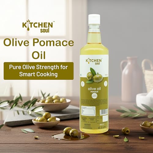 Image of KITCHEN SOUL Olive Pomace Oil 1L | Pure Refined Olive Oil for Deep Frying, Cooking & Sauteing | High Smoke Point | Heart Healthy Edible Oil | No Preservatives
