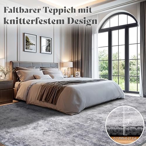 DEITAS Waschbarer Abstrakte Teppich 120x170cm, Ultraweicher Kurzfloriger Teppich für Wohnzimmer, Schlafzimmer und Küche Kunstwolle Teppiche(Graublau)