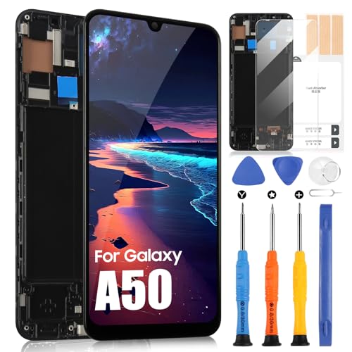 Pantalla LCD para Samsung Galaxy A50 A505F SM-A505FN Pantalla Digitizer Touch Screen Assembly con Kit de reparación (6,4', Negro con Marco, No para A505U / SM-A505U)