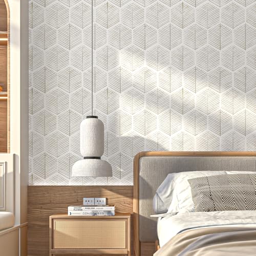 Image of MelunMer Geometric Peel and Stick Wallpaper Boho Beige White 17.3''x78.8''