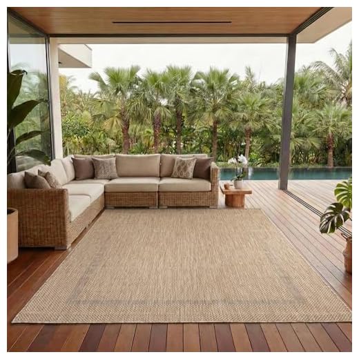 Outdoor Teppich Wetterfest Einfarbiges Design Terrasse Balkon Teppich Küche Garten Sisal-Look Küchenteppich Läufer Flur, Größe: 200 x 290 cm, Farbe: Beige