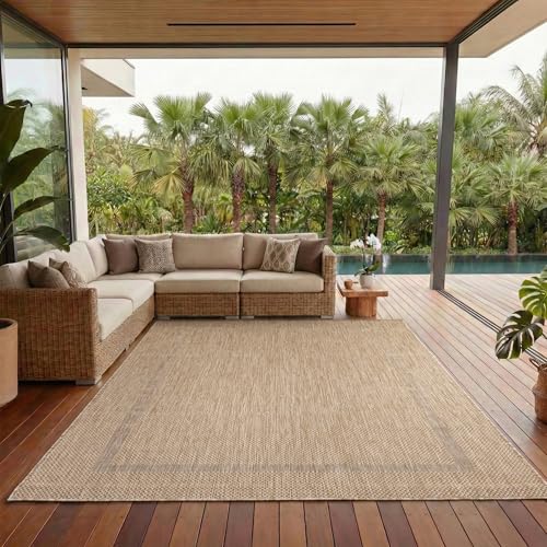 Carpettex Teppich Tapis d'extérieur uni résistant aux intempéries, idéal pour Les terrasses, Les balcons, Les Jardins et Les Cuisines, Couleur: Beige,...
