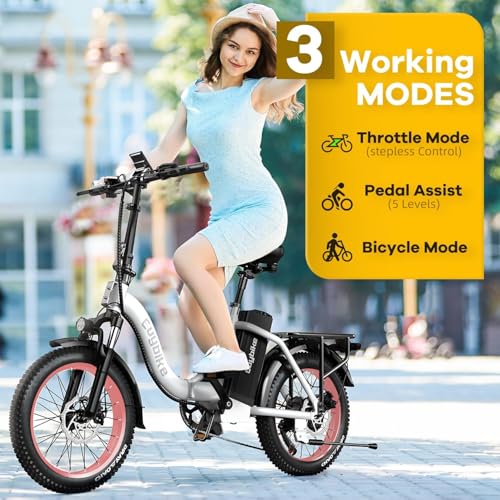 Image of 1000W Folding Electric Bike,48V 20AH Removable Battery E Bike,30+MPH,80 Miles Max Range Electric Bike for Adults,20 inch Fat Tire Foldable ebike,Adult Electric Bicycle for Commute Beach Snow
