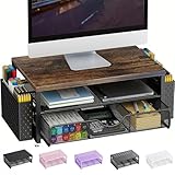 Pygocereri Monitorständer, Schreibtisch Organizer mit Schublade und 2 Stifthaltern, Monitor Erhöhung für Bildschirm und Laptop, ergonomischer Desktop Ständer für Büro Zubehör (Holz)