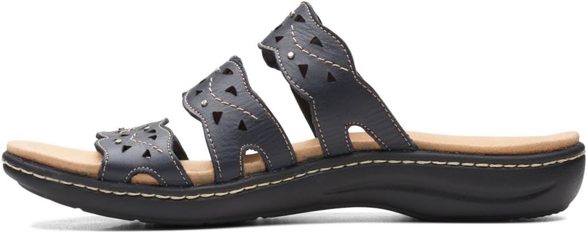 Clarks Laurieann Echo Flat Sandal, Navy Leather, 12 Medium