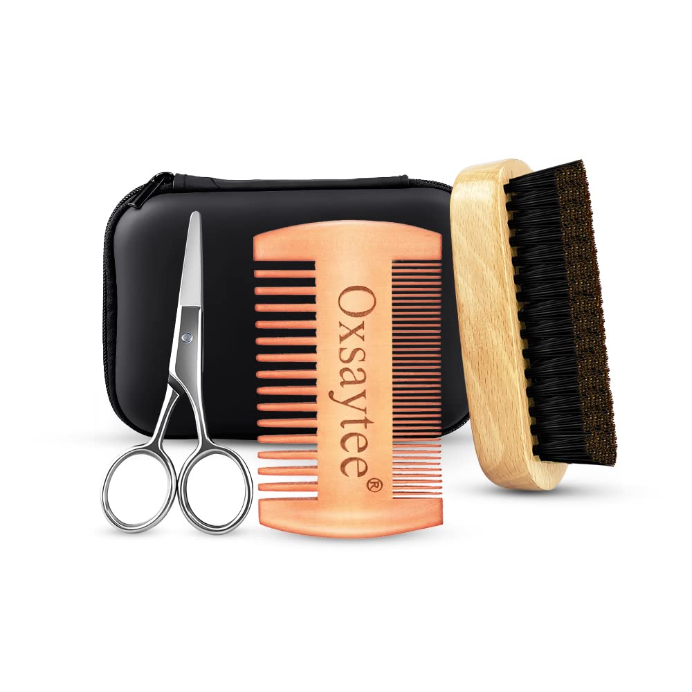 Oxsaytee Beard Kit, Beard Grooming Kit for Men care, Beard shaping tool, Beard Brush, Dual Teeth Comb, Barber Scissors, Beard Cutting Scissors Tool, Beard Care&Trimming Kit Gifts for Men/Father