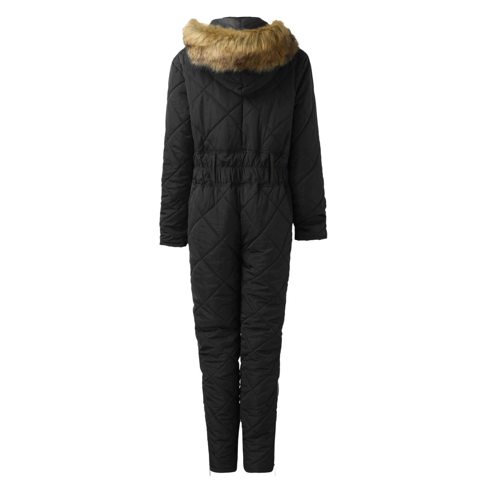 Mono de esquí de invierno para mujer, para deportes al aire libre, traje de nieve, cuello de lana sintética, abrigo con capucha, chaquetas de esquí y pantalones, suéter cálido, Negro , XXL