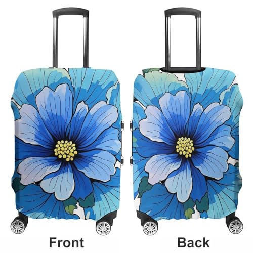 Blue Hibiscus Flower Printed Luggage Cover Protector, Fits 18-32 Inch Luggage3