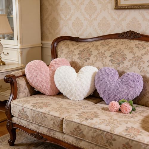 Ailive 40,6 cm cremefarbenes Perlweiß-Herzkissen, luxuriös, 600 g/m², Rosenstruktur, künstliches Kaninchenfell, super matt, weich, ästhetisch, dekoratives Wurfkissen für Couch, Bett, Sofa, neutrale