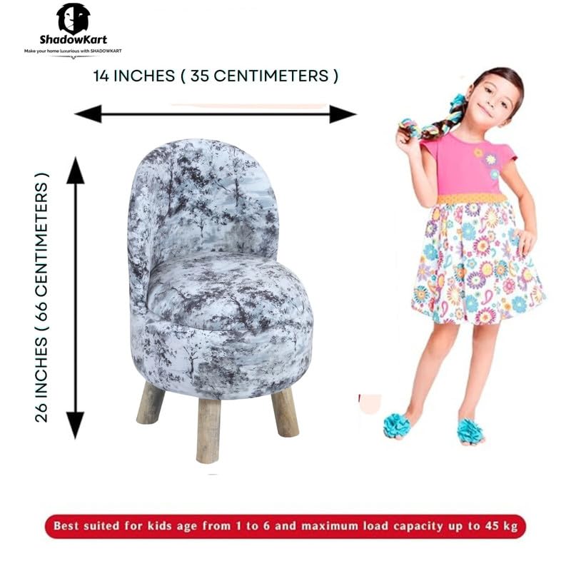 Image of Ottoman Kids pouffe Small Stool for Baby Chair Study Table Stool for Kids Room Baby Sofa Stepstool Children Cartoon Wooden Chair, 14x26 Inch, Black Grey