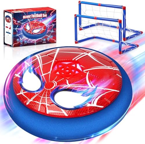 Lubolee Hover Fussball Set mit 2 Toren & Leuchtenden Augen, Air Power Fussball Geschenke Jungen & Mädchen 3-12 Jahre, Hover Ball Spielzeug ab 3-12 Jahre Kinder, Geschenk 4 5 6 7 8