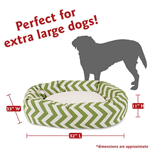 Image of Majestic Pet 52 Inch Chevron Sherpa Calming Dog Bed Washable - Cozy Soft Round Dog Bed with Spine for Head Support - Fluffy Donut Dog Bed 52x35x11 (inch) - Round Pet Bed X- Large - SAGE