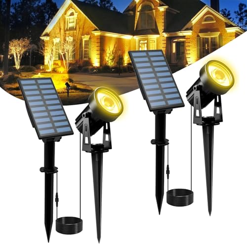 T-SUNUS Faretti Solari Esterno, Luci Solari Esterno Giardino Decorative impermeabile per auto ON/OFF per Giardino Strada Privata 2 Pezzi bianche calde