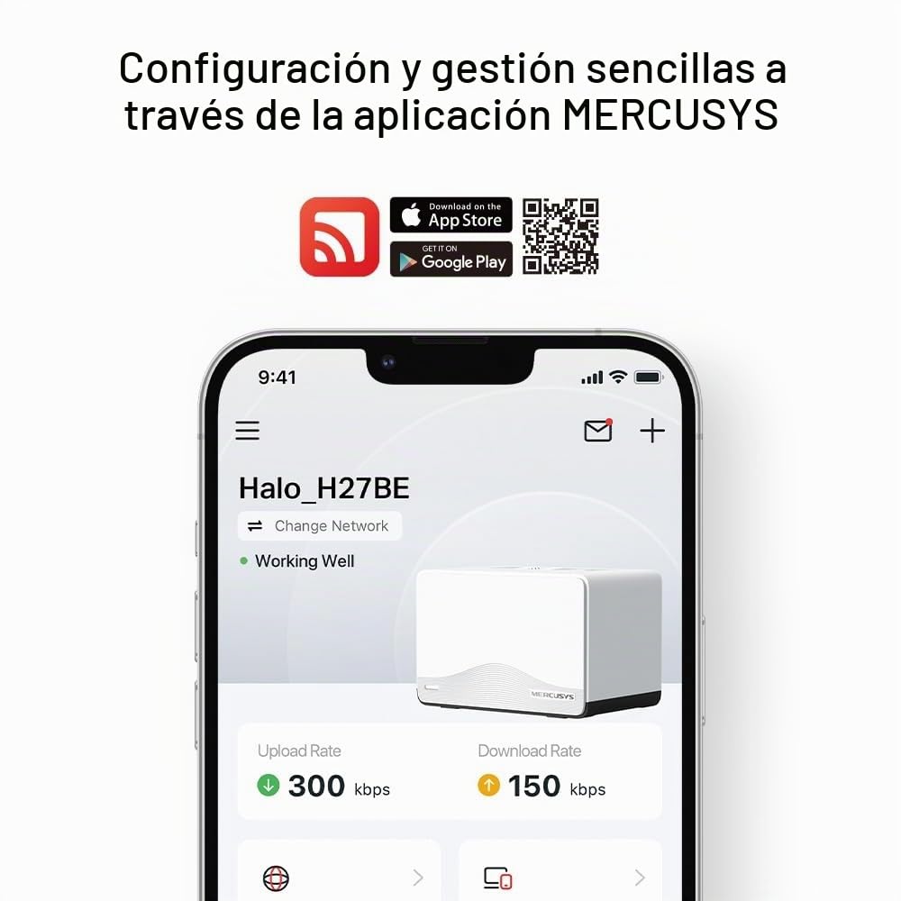 Mercusys Halo H27BE(2-Pack) - Mesh Wi-Fi 7 BE3600Mbps Dual-Band, 2.5G Puerto WAN/LAN, 2 Puertos LAN Gigabit, Cubiertos hasta 650m2, 4K-QAM, MLO, Multi-RUs, Control por App, 2 Unidades