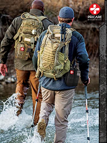 Survival First Aid Kit with Tourniquet, 6" Israeli Bandage, Splint, Tactical Military Combat Molle IFAK for Wound Care, Bleeding Control, Trauma Hemorrhage and More (Khaki)