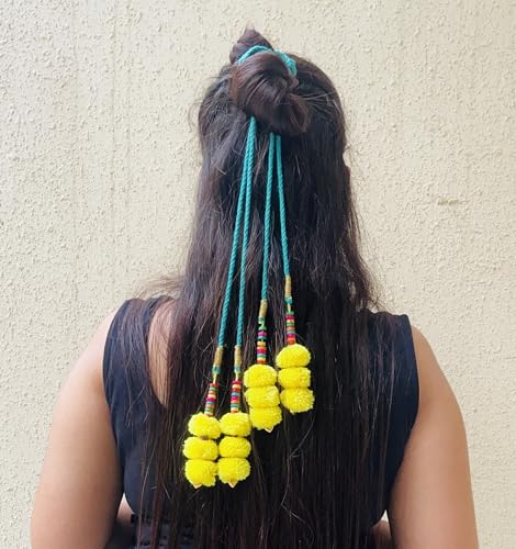 Image of Zippy Flora Handmade Boho Parandi /Paranda /Traditional Hair Accessory Braid Tassles /Hair Extension /Choti (Genda Parandi (Green))
