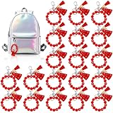 Henoyso 20 Pcs Cheer Beaded Wristlet Keychain Bulk Acrylic Cheer Megaphone Keychains with Tassel Cheerleader Key Ring Bracelet for Cheerleading Team Gift Cheerleading Accessories