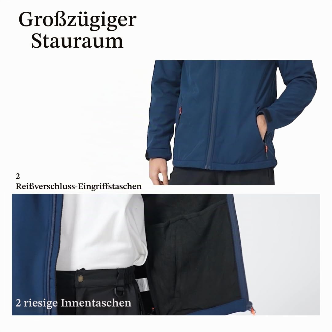 Acme Projects Fleece-Gefütterte Softshell-Jacke Herren Abnehmbare Kapuze Wasserdicht Winddicht Atmungsaktiv 8000mm/5000g YKK-Reißverschluss Wandern Radfahren Camping