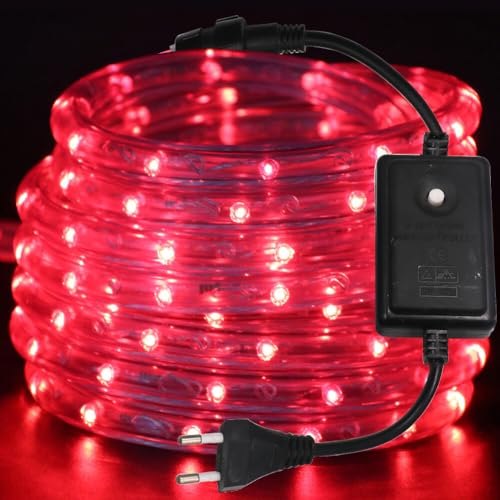 HEGEHE - 220V Striscia LED da esterno [8m, Rosso], IP67 Impermeabile Flessibile, 36 LEDs/m Tubo LED da interno, Illuminazione a 360°, Decorazione per casa e negozio