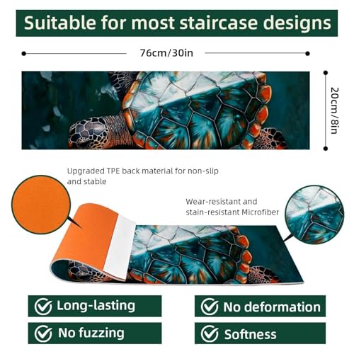 Tapis d'escalier antidérapant tortue de mer lavable et robuste