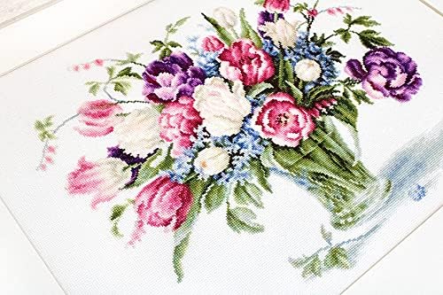 AllAboutEmbroideryUA Counted Cross Stitch kit Tulips Luca-s B2261 Size: 35,5cm x 26cm,2" x 10,4" Pink Purple Still Life Flowers Embroidery xstitch DIY Kits