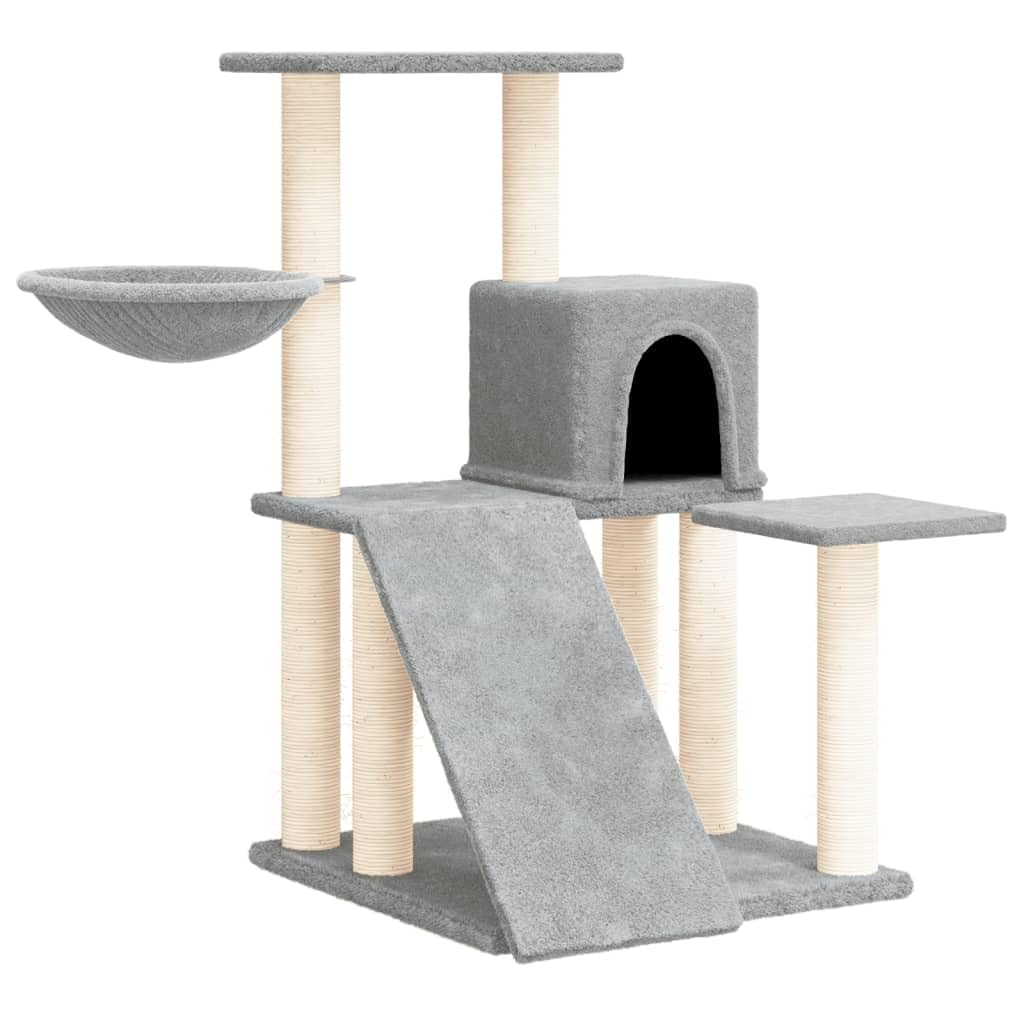 Tiragraffi con sisal e amaca, grigio chiaro, 82 cm | Stazione da arrampicata compatta per il soggiorno con morbida grotta, scala e lettino per la cura degli artigli.