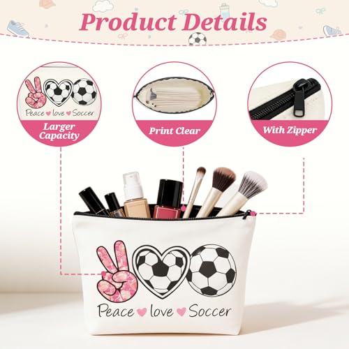 Soccer Gifts for Teen Girls, Sport Lovers Gift Set with 16 oz Glass Jar Tumbler, Canvas Tote Bag, Makeup Bag, Novelty Soccer Socks, Keychain & Stickers for Coach Women Team Player Birthday Gifts by JIOIGFTSY - Used condition - Image 4