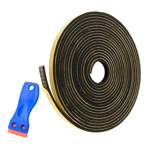 Pack de 2 + Rasqueta Cinta de Sellado Autoadhesiva, 5m Junta Placa Vitrocerámica con Rascador Pequeño, 6mm x 3mm x 5m, Cinta Resistente al Calor para Embellecedor Vitrocerámica, Placa de Cocina y