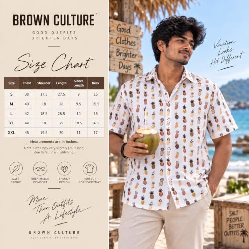 Image of BROWN CULTURE Men's Cotton Blend Abstract Printed Casual Shirt, Spread Collar, Half Sleeves, Regular Length, Button Front Closure, Stylish Everyday Wear for Men