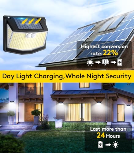 Solar Lights Outdoor Garden 248 LED Solar Security Light 3 Motion Sensor Modes and 270 Wide Angle Lighting IP65 Waterproof Outside Solar Powered Wall Lights for Fence Front Door Yard Garage 4 Pack - Image 3