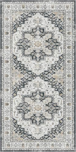 Madane Hallway Runner Rug 3x6 - Washable Kitchen Rugs Entryway Rug Runner Vintage Soft Floor Mat Non Slip Indoor Farmhouse Carpet for Bathroom Living Room Bedroom (3 X 6, Black)