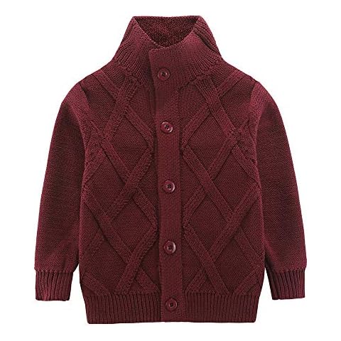 Motteecity Boys Clothes Solid Stand Collar Woollen Warm Sweater Cardigan Red 3T Cover