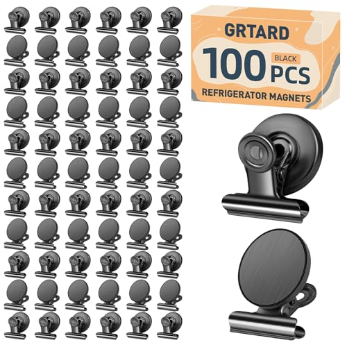 Grtard 100pack Magnetic Clips Heavy Duty, Black Magnet Clips for Fridge, Refrigerator Magnets, Scratch Free Magnets with Clip, Strong Magnetic Clip for Refrigerator, Whiteboard, Locker, Cruise