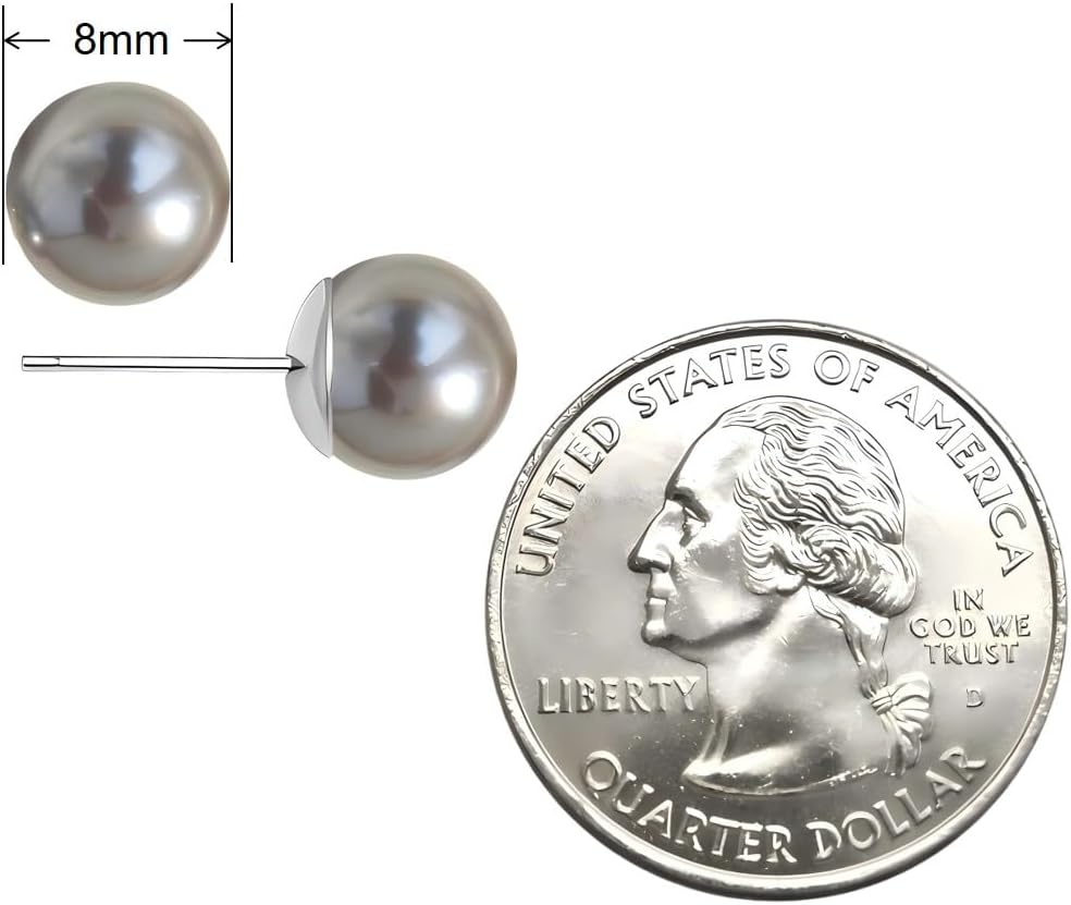 Grey Faux Pearl Stud Earrings, S925 Silver Posts Hypoallergenic for Women
