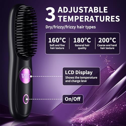 Cepillo alisador portátil negro inalámbrico 3 temperaturas miniatura 2
