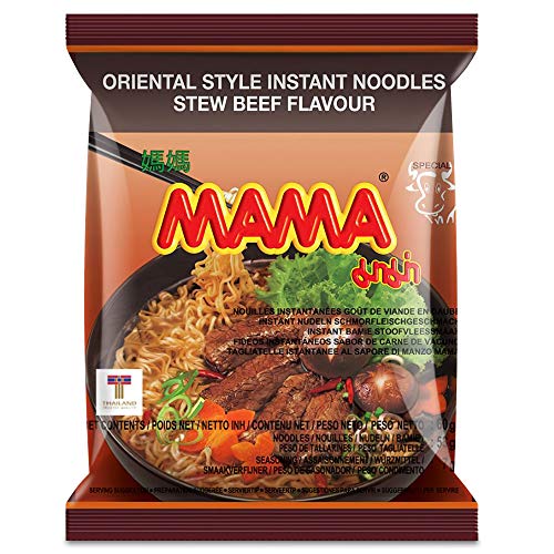MAMA Noodles Beef Stew Instant Spicy Noodles w/ Delicious Thai Flavors, Hot & Spicy Noodles, No Trans Fat w/ Fewer Calories Than Deep Fried Noodles 30 Pack