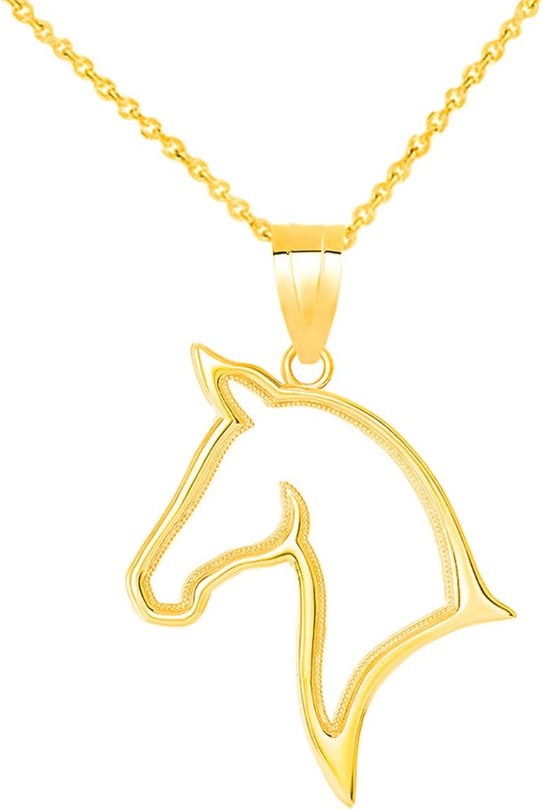 Certified 14k Gold Horse Head Outline Equestrian Pet Animal Pendant Necklace