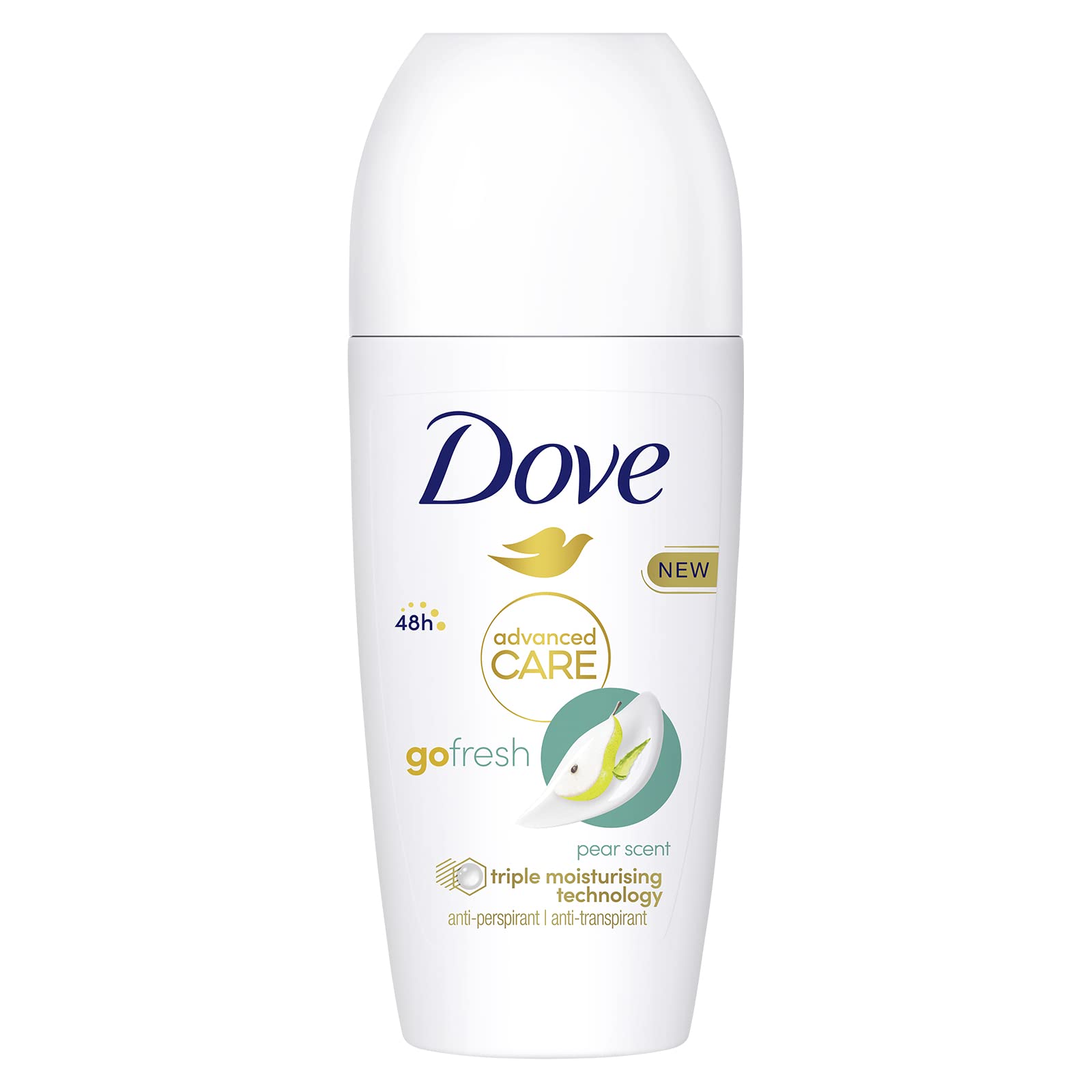 Dove Herren Weiß Deodorant Roll On Advanced Care Birne Und Aloe, Antitranspirant, Sanfte Formel Mit Dreifacher Feuchtigkeitsspendend, Schutz Für Bis Zu 48 Stunden, Deodorant Für Und Damen, 50 Ml
